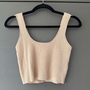 Beige Ribbed Knit Tank Top Size S Cropped